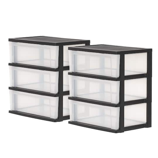 IRIS® 29qt. Black & Clear Wide 3-Drawer Chests, 2ct.